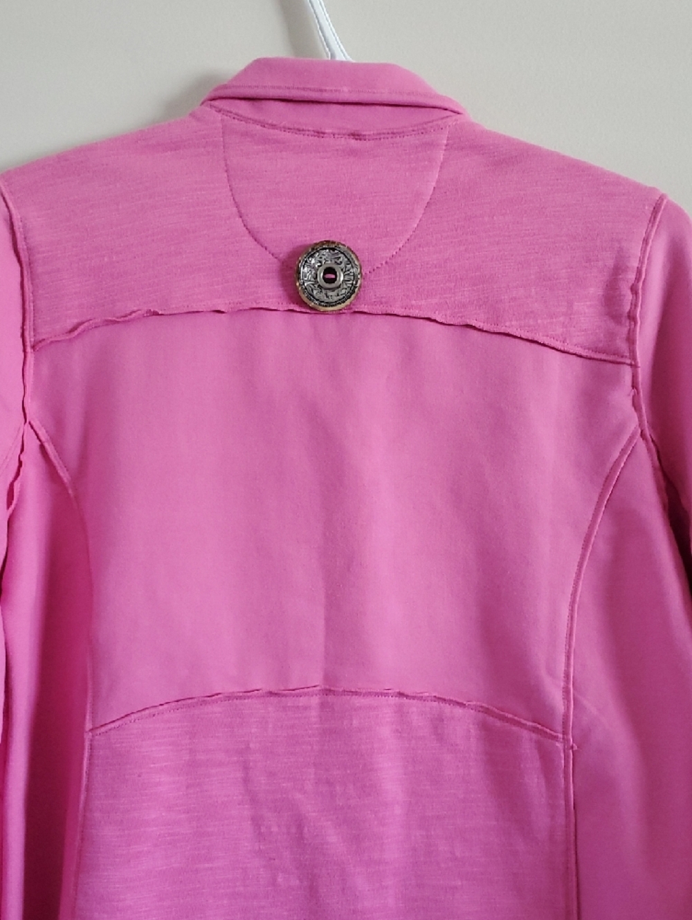 Neon Budha Pink Patched Large Button-Front Cotton Blazer Sz S Quirky Boho Artsy - Picture 9 of 14